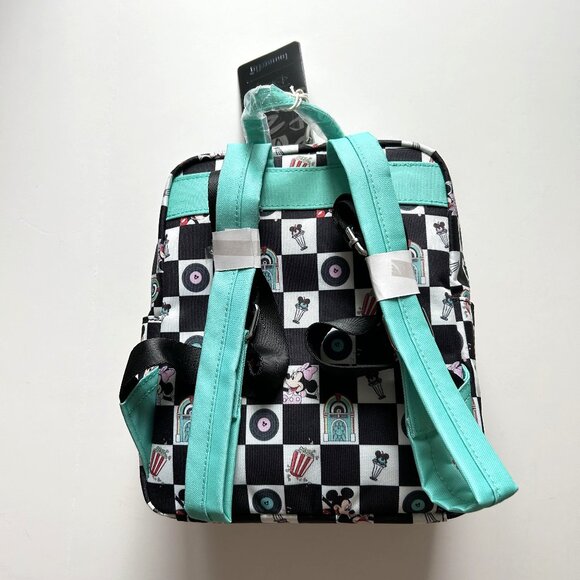Loungefly Mickey & Minnie Date Night Diner Checkered Nylon Square Mini Backpack - Picture 6 of 7